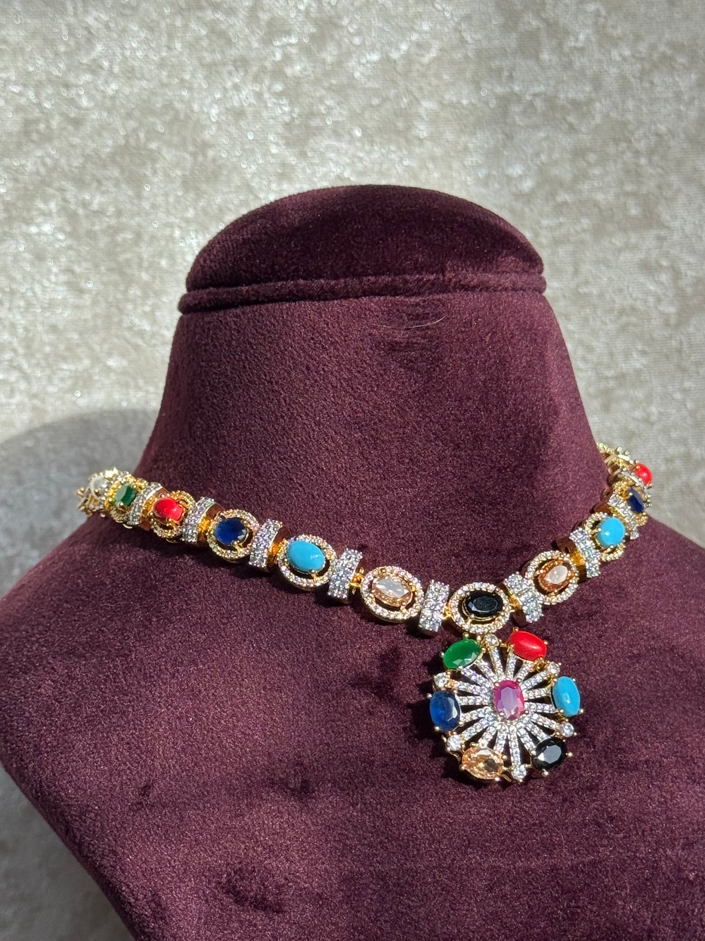 AD Semi Precious Stones Necklace Set