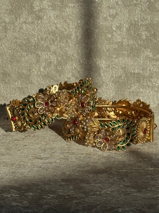 Antique Meenakari Bangles with Matte Gold Plating (set of 2)