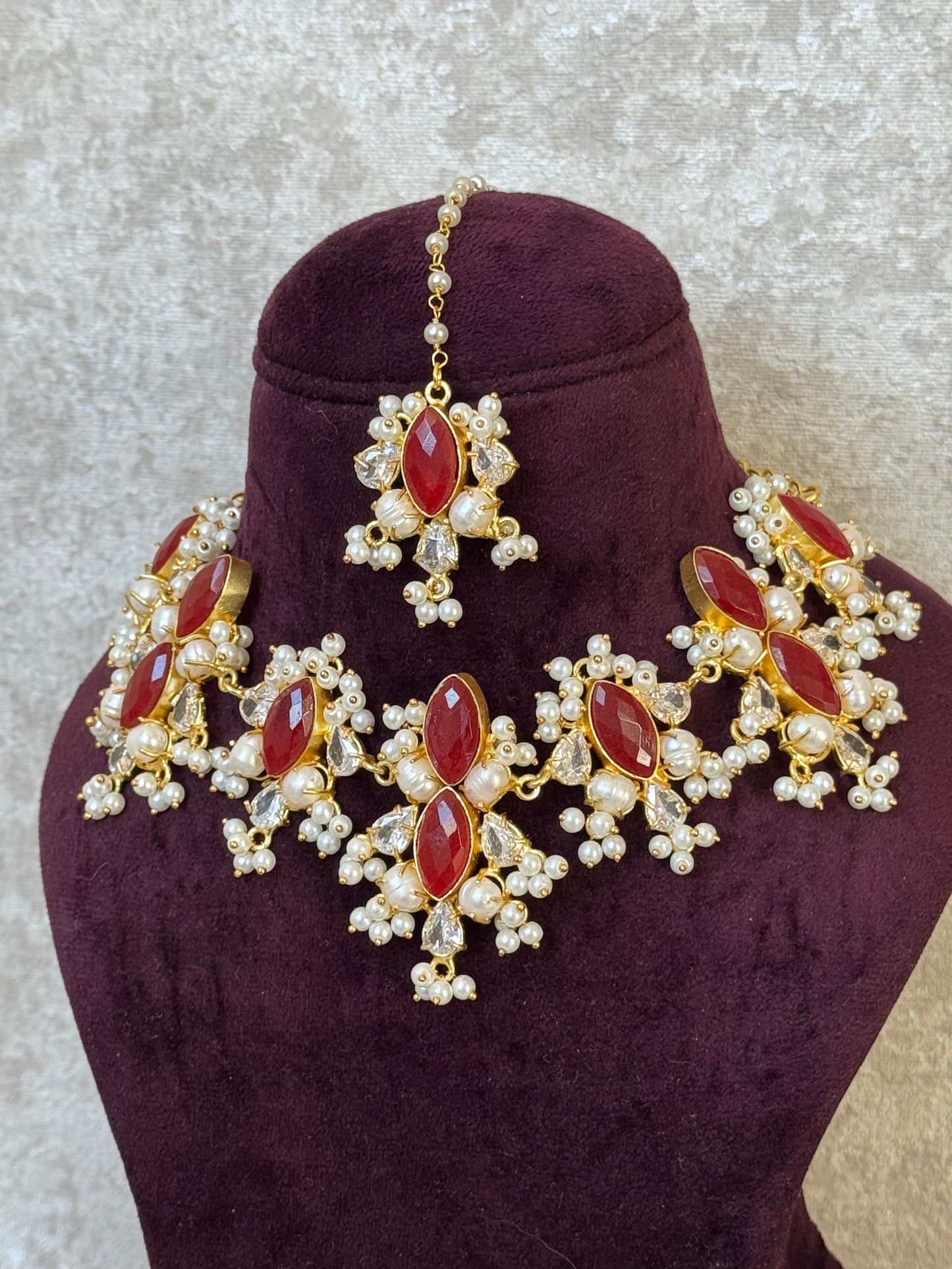 Mother of Pearl Maroon Set | The Tara Collection