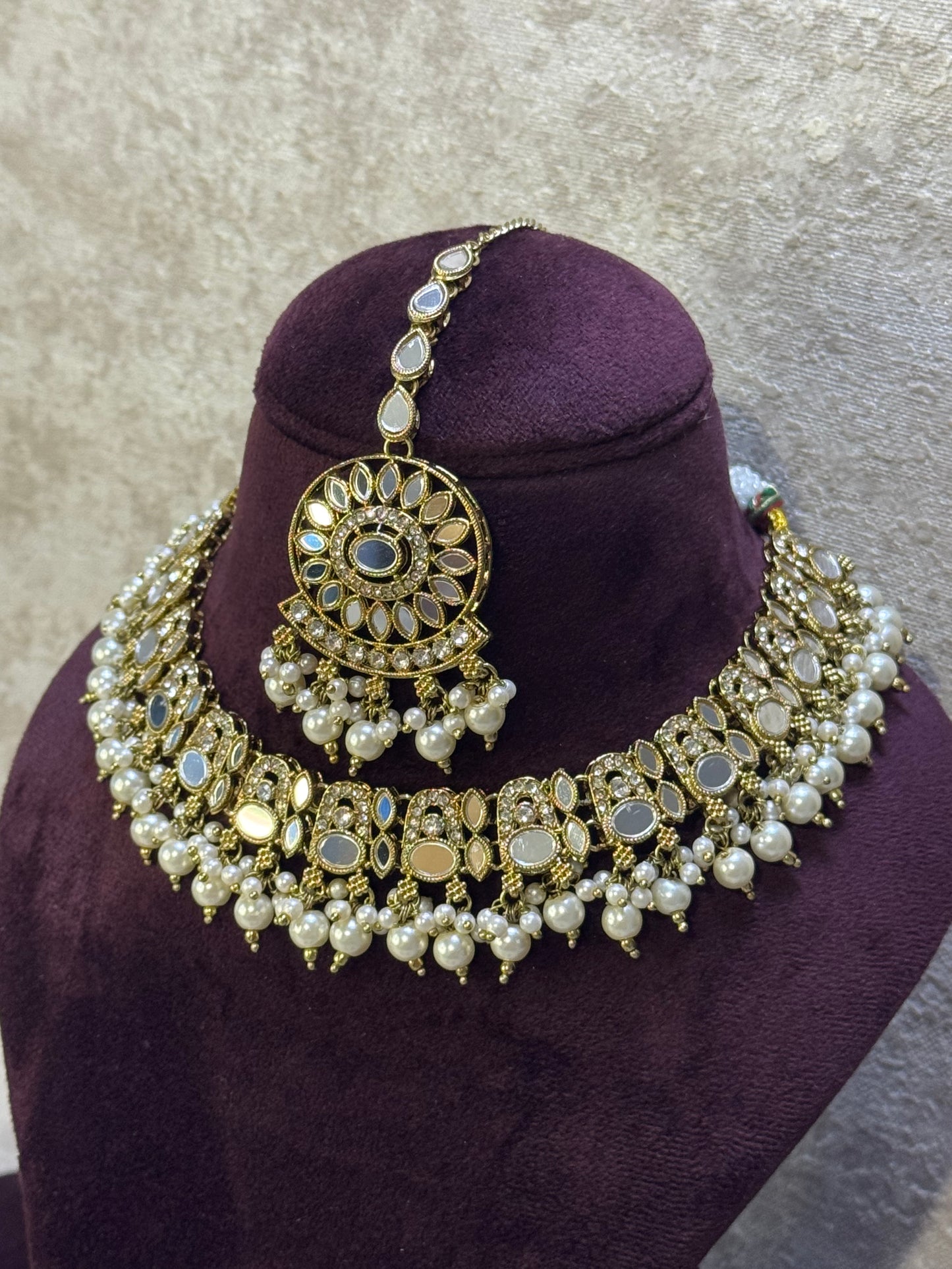 Mirror Work Gold Necklace Set | The Tara Collection