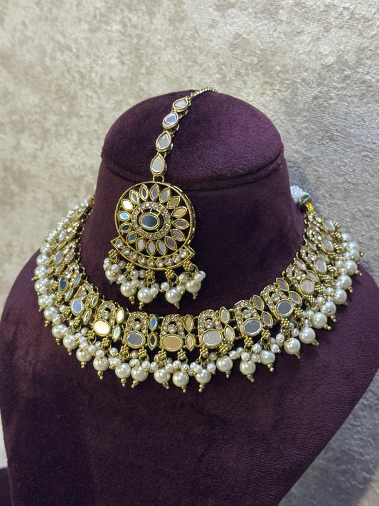 Mirror Work Gold Necklace Set | The Tara Collection