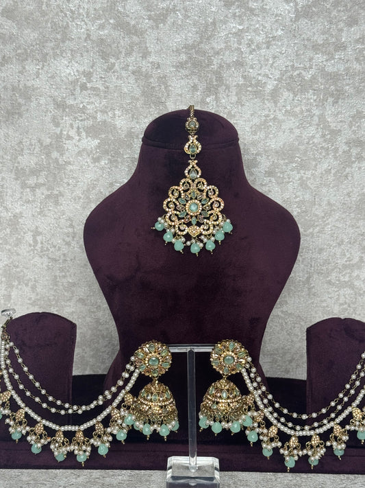 Polki Earring & Tikka Set with Attached Sahara | The Tara Collection