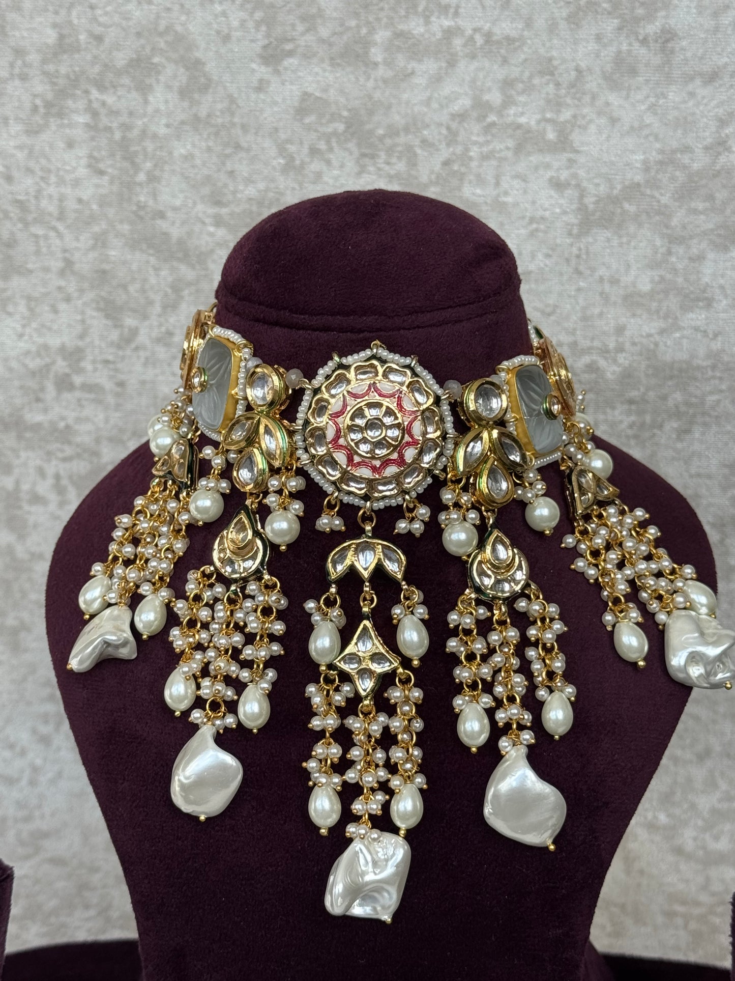Kundan & Carving Stone Meenakari Necklace Set | The Tara Collection
