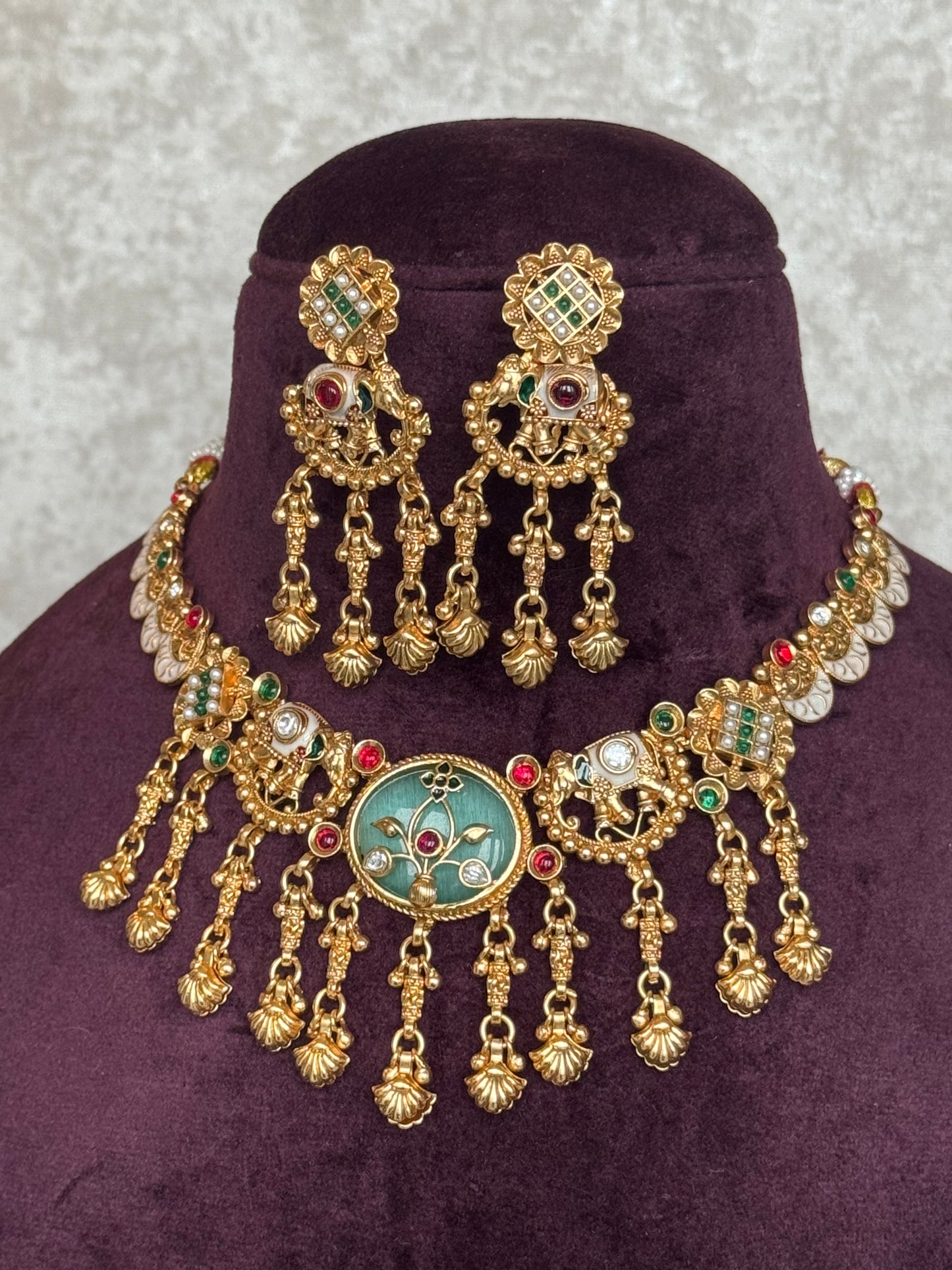 Heritage Necklace Set with Elephant Motif | Necklace & Earrings