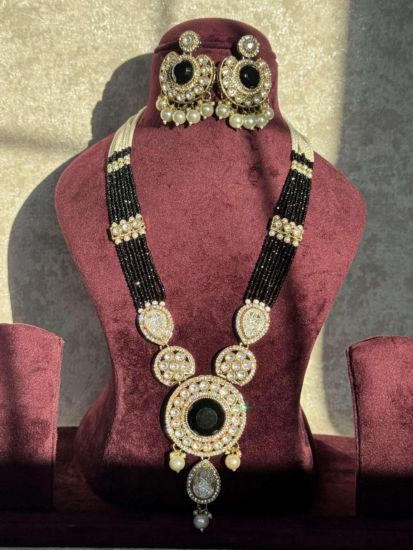 Long Black Mala Set | Mala Necklace & Earrings