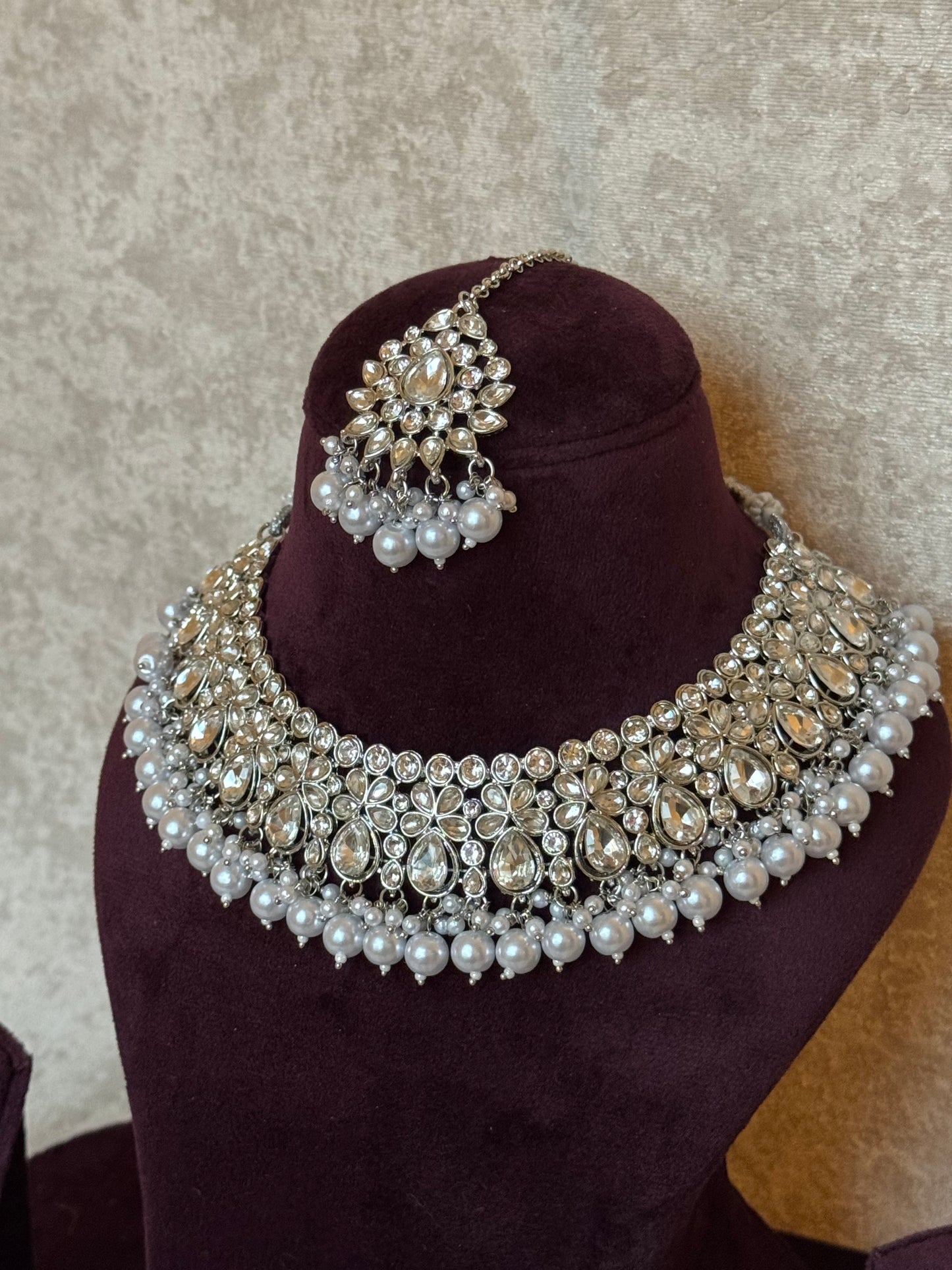 Silver Necklace Set | Necklace, Earrings, Tikka