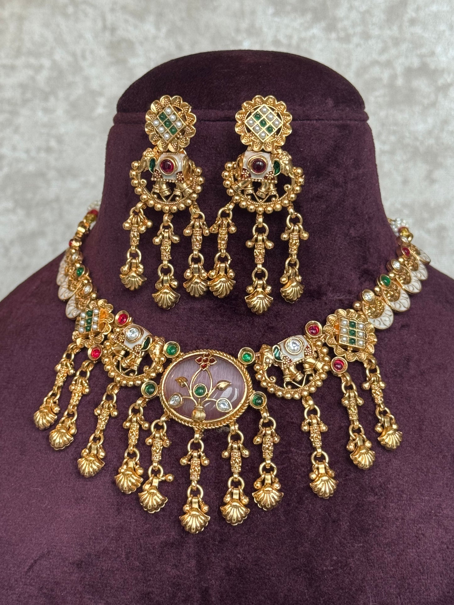 Heritage Necklace Set with Elephant Motif | Necklace & Earrings