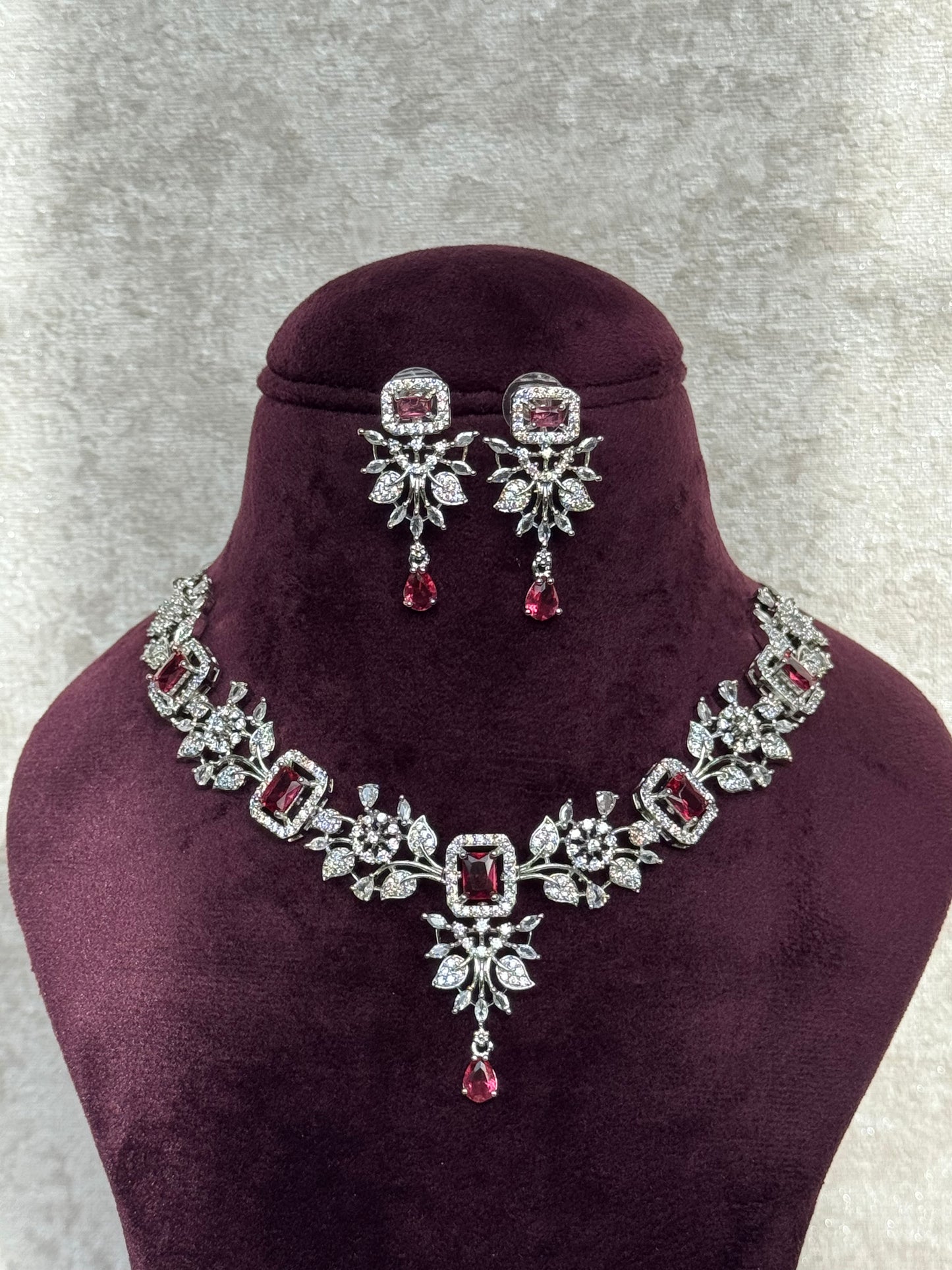 Leaf Design American Diamond Necklace Set | The Tara Collection