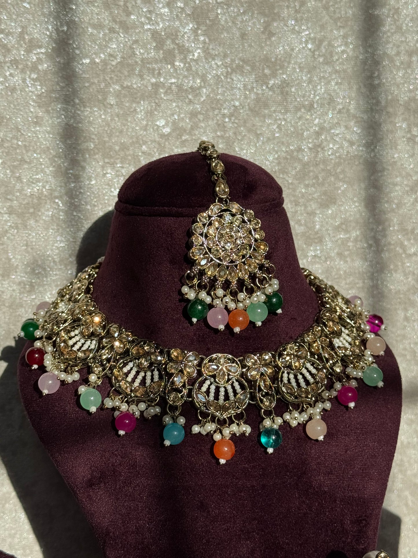 Crystal Beaded Set | Jhumka Earrings & Tikka