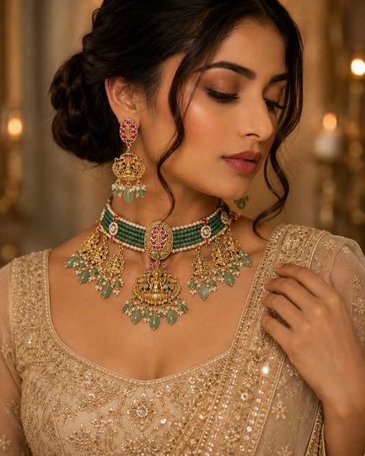 Temple Necklace Set with Matte Gold Plating | The Tara Collection