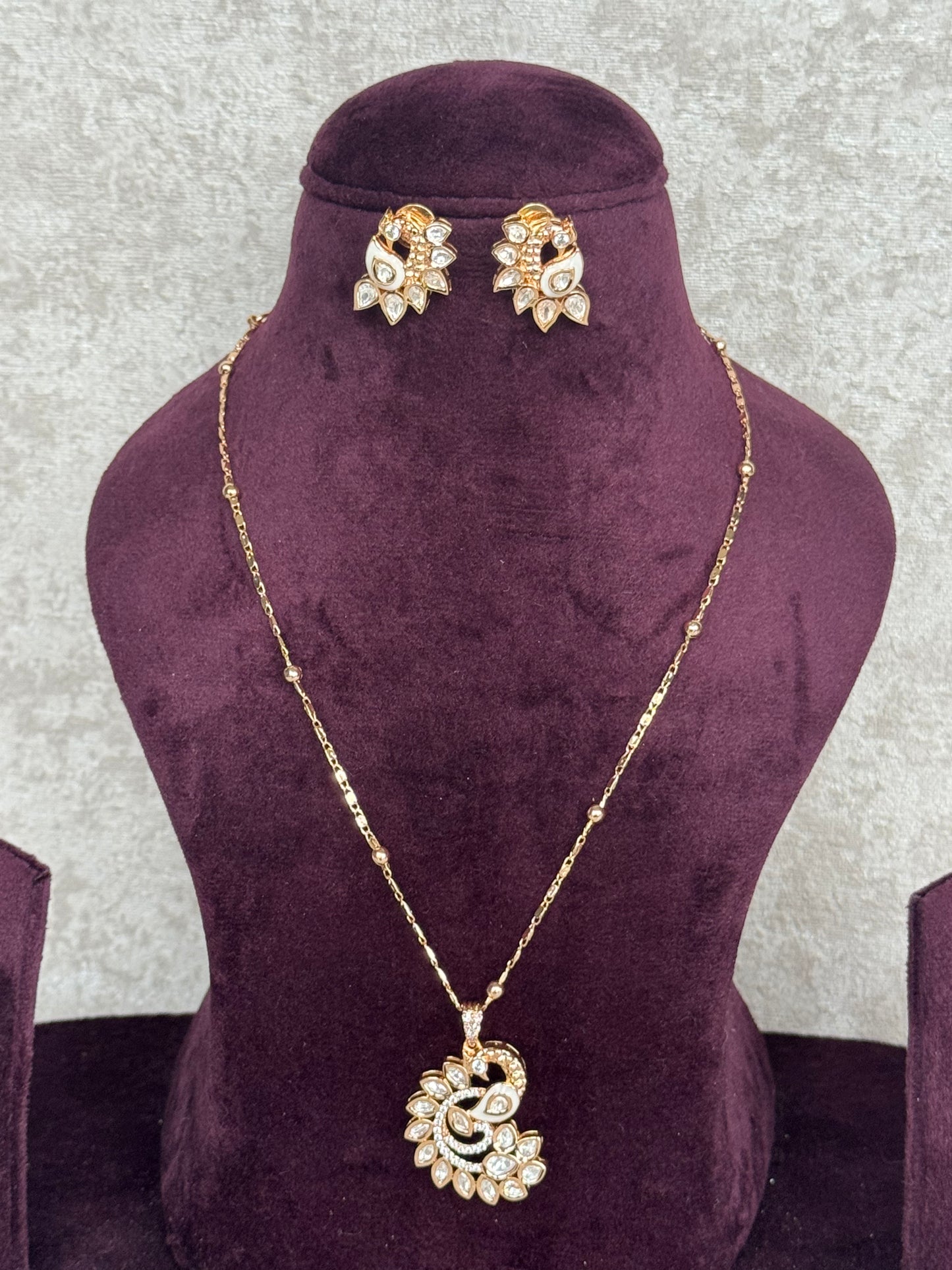 Peacock Pendent Set with Studs