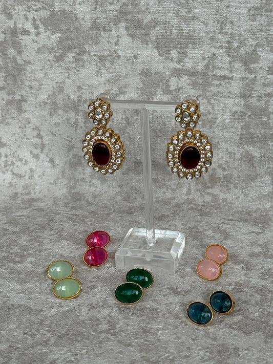 Oval Stone Changeable earrings | 6 earrings in 1 | The Tara Collection