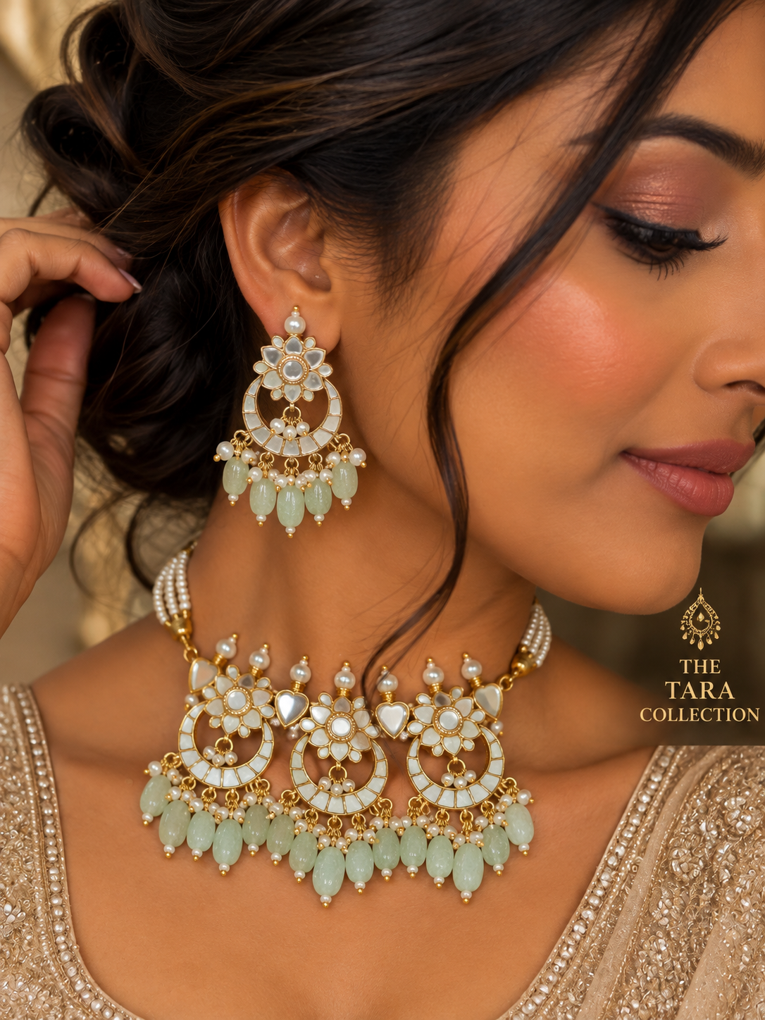 Parul - Luxury Mother of Pearl Choker Set | The Tara Collection