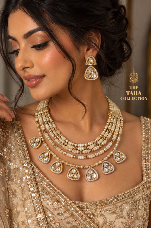 Meher - Kundan Multi Chain Long Necklace set | The Tara Collection