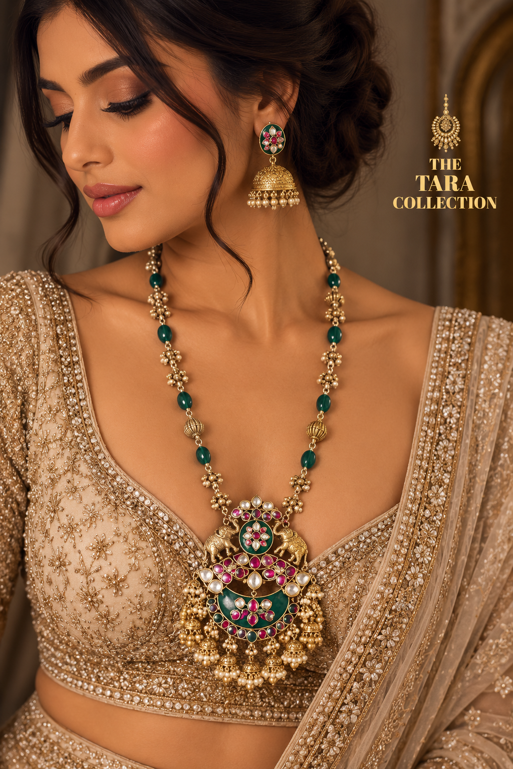 Aaradhya - Antique Rajwadi Elephant Long Necklace Set | The Tara Collection