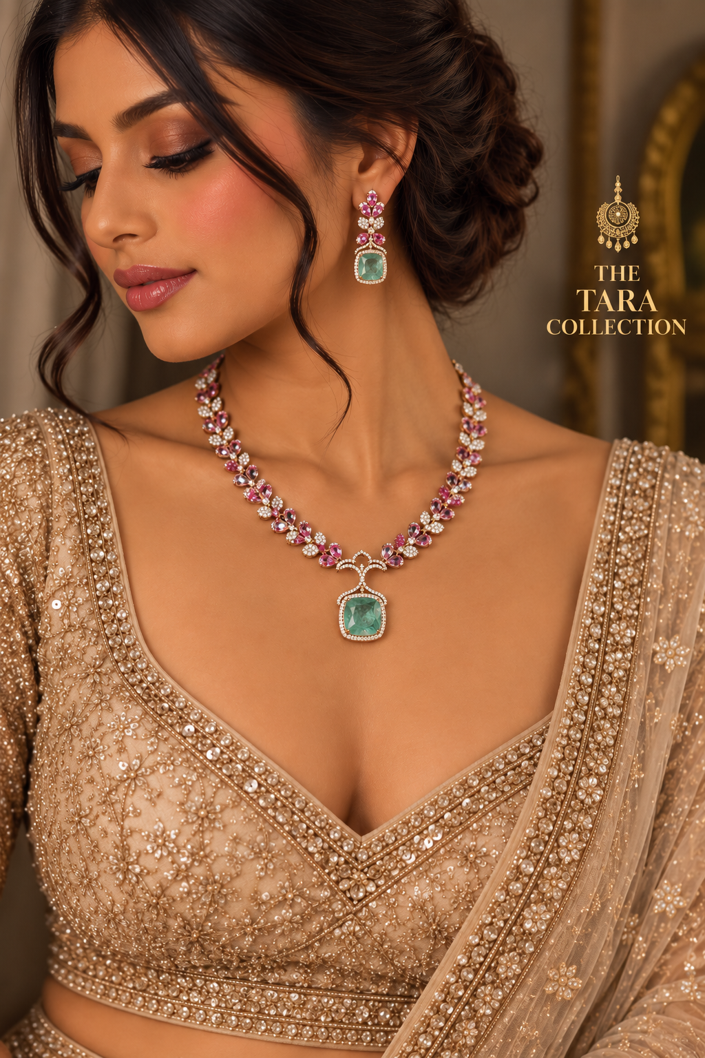 Lavanya - Floral AD Stone Necklace Set | The Tara Collection