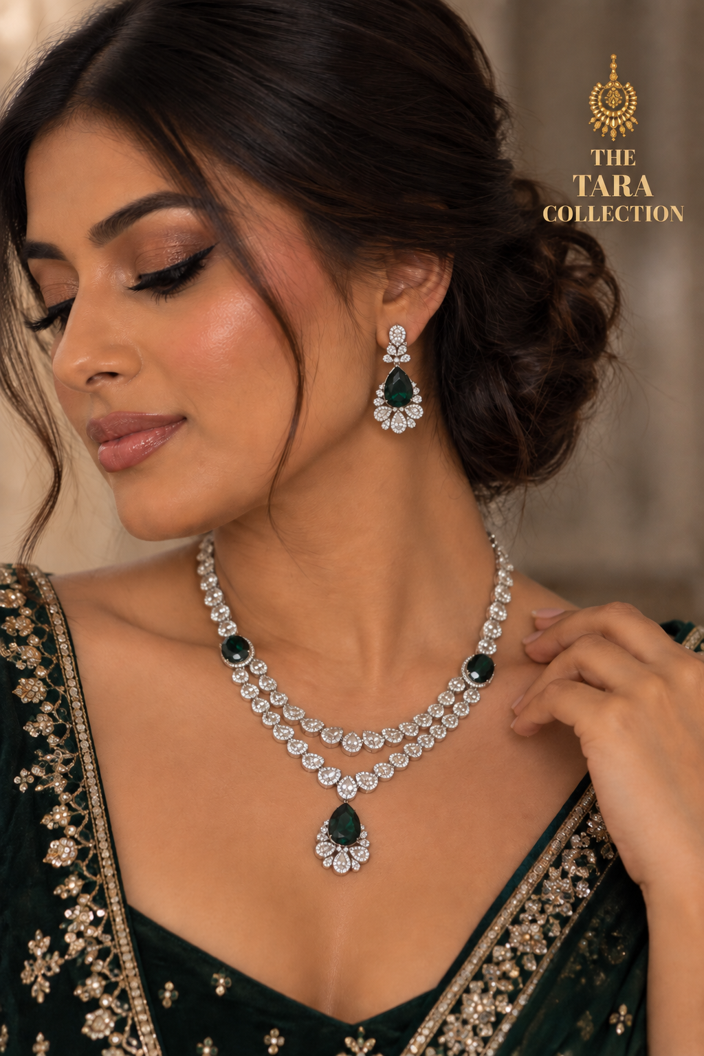 Rhea - American Diamond Necklace Set | The Tara Collection