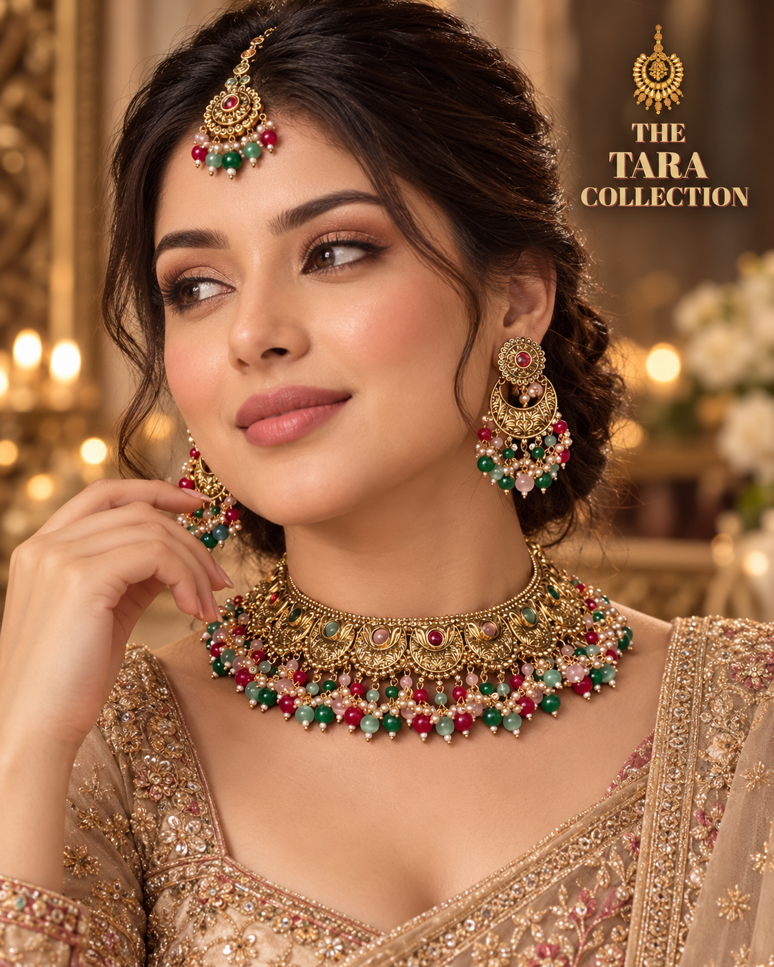 Sharvani - Antique Gold Choker Set | The Tara Collection