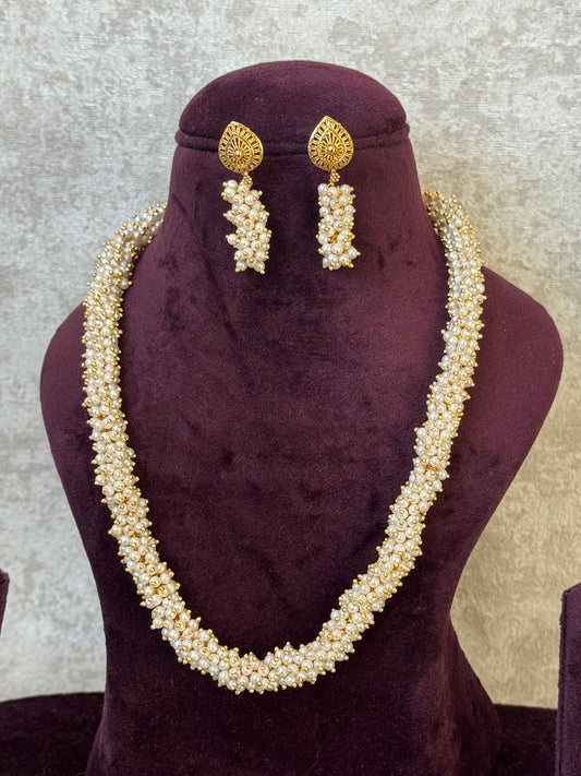 Clustered Pearl Long Necklace Set