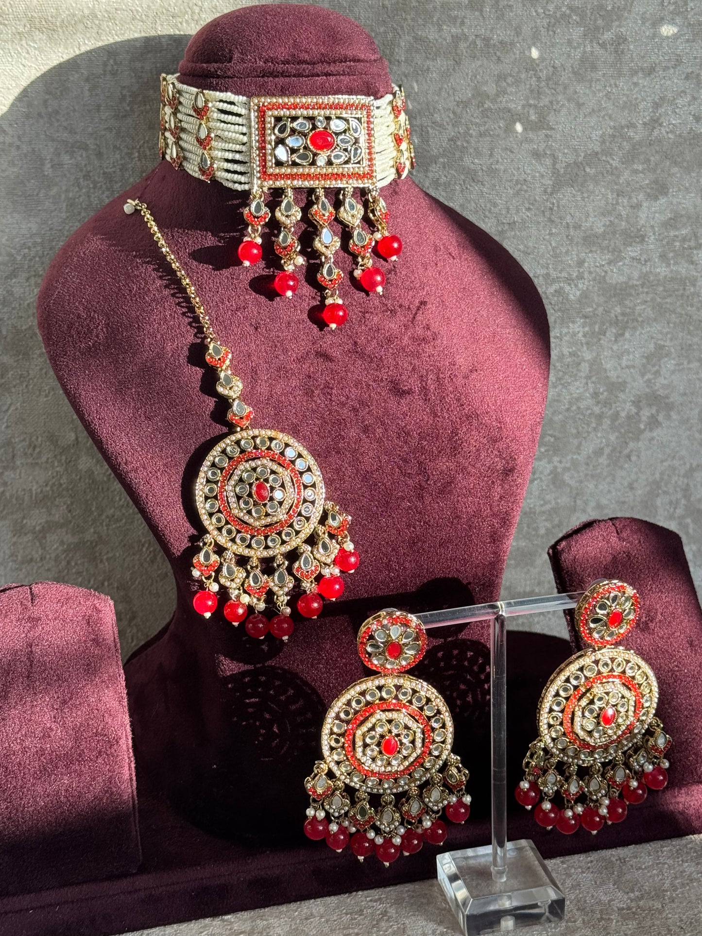 Mirror Work Choker Set | Choker, Earrings, Tikka
