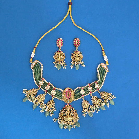 Temple Necklace Set with Matte Gold Plating | The Tara Collection