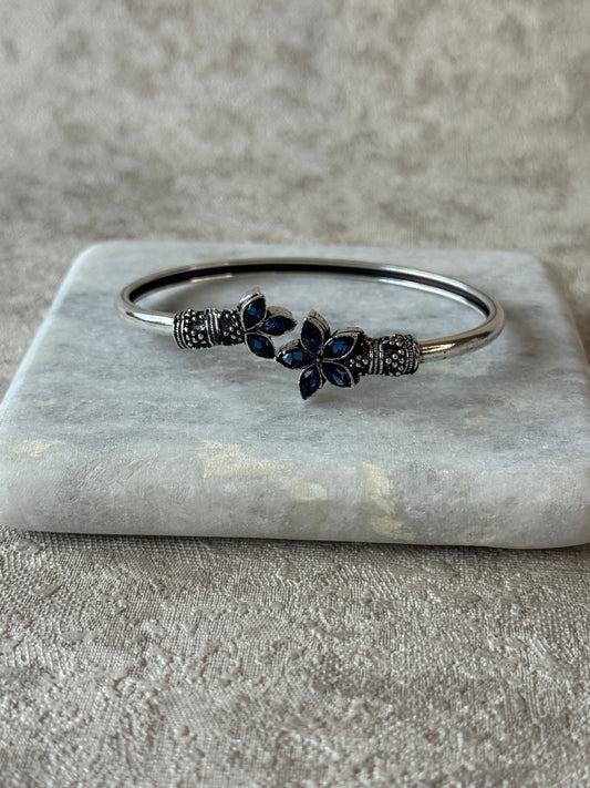 Oxidised Floral Stone Bangles – Adjustable (Multiple Colours)