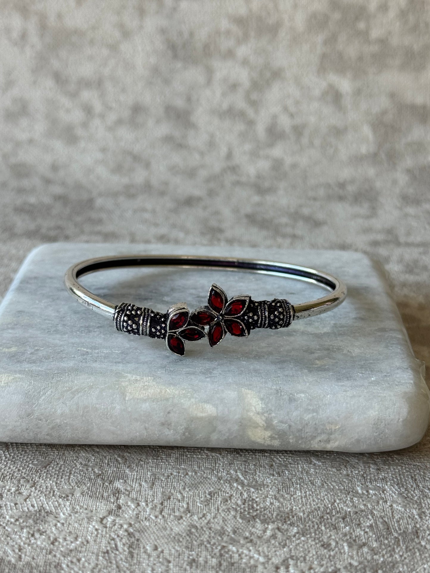 Oxidised Floral Stone Bangles – Adjustable (Multiple Colours)