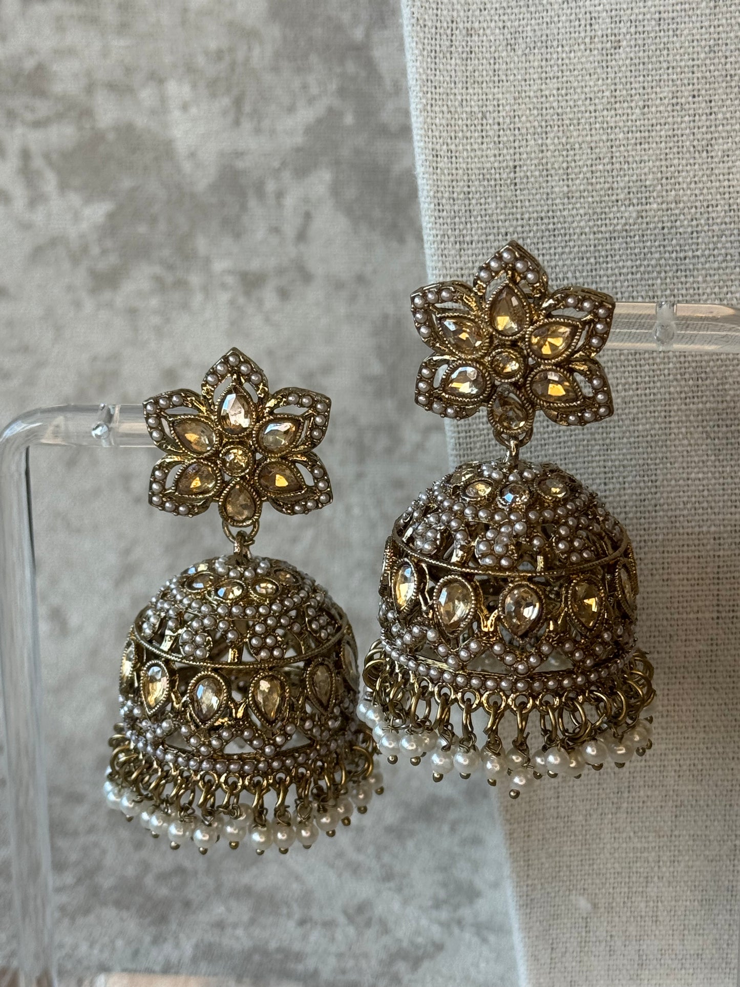 Antique Full Stone Mehendi polish earrings & tikka set