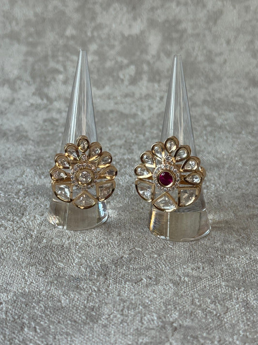 Kundan Rose Rodium Ring