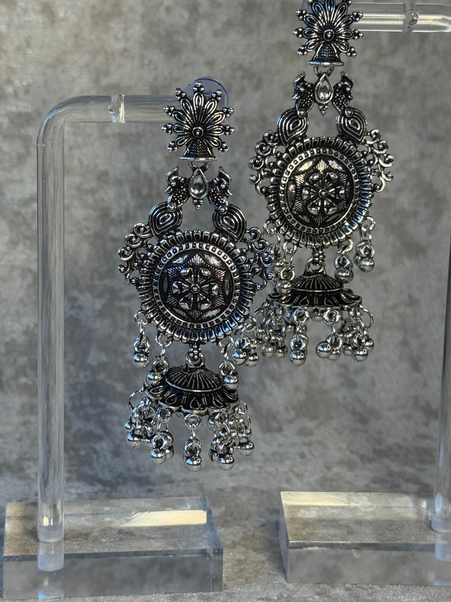 Oxidised Circular Design Jhumka Earrings