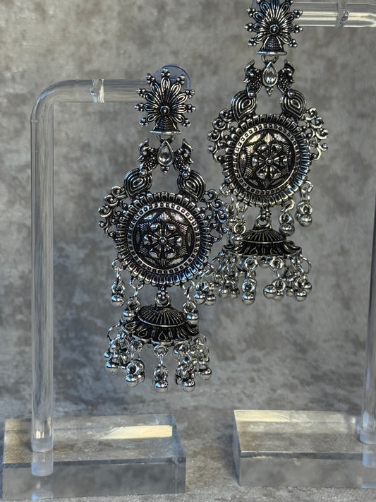 Oxidised Circular Design Jhumka Earrings