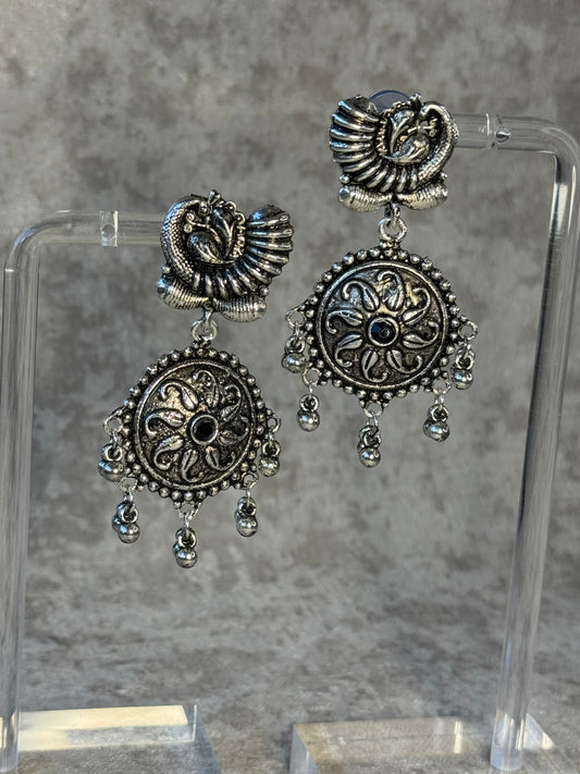 Oxidised Silver Circle-Shaped Earrings