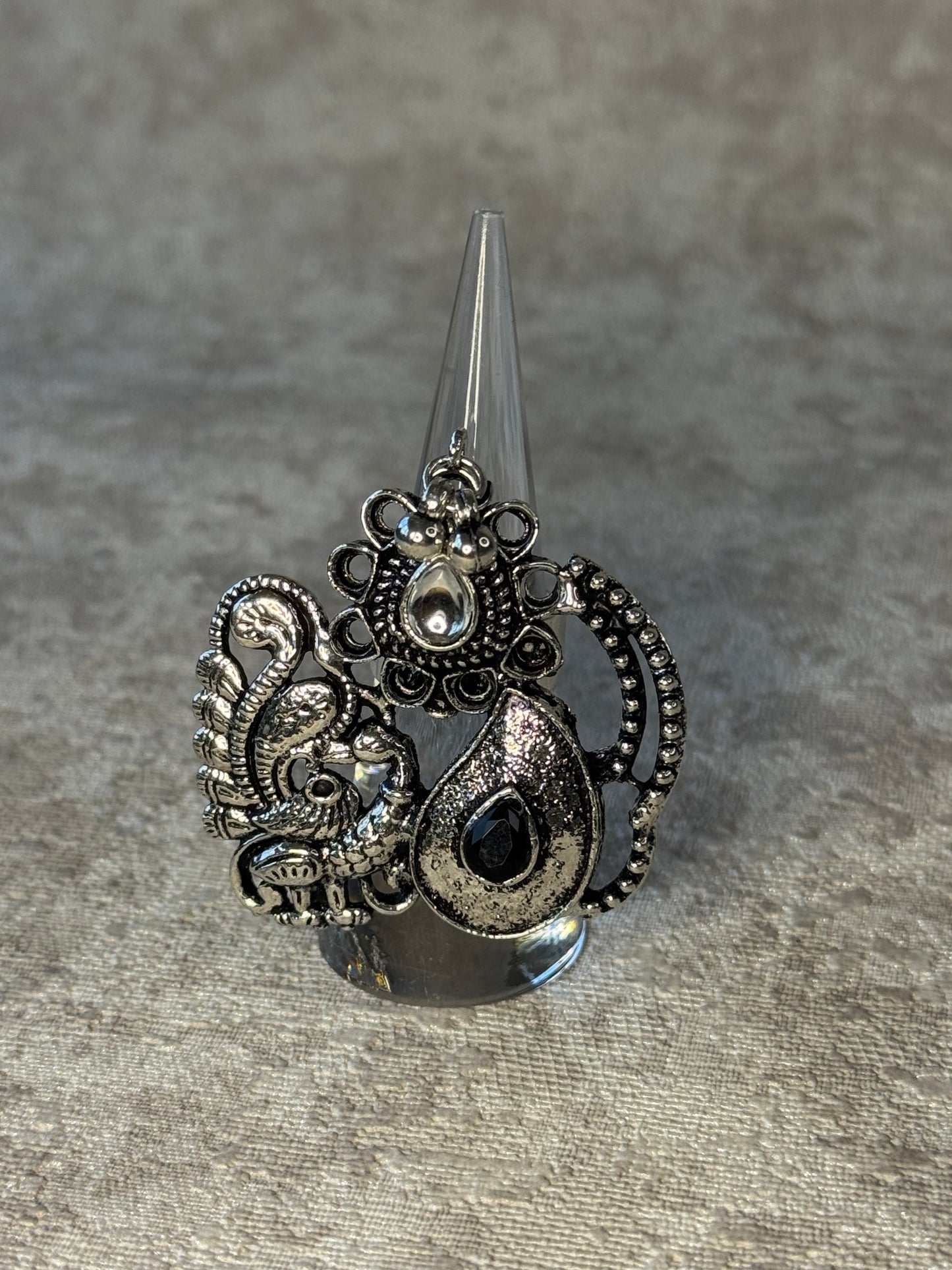 Oxidised Statement Ring with Bird motif