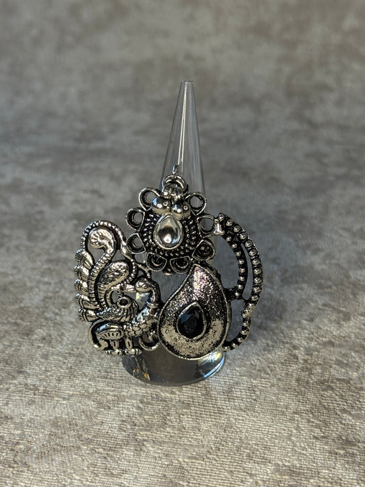 Oxidised Statement Ring with Bird motif