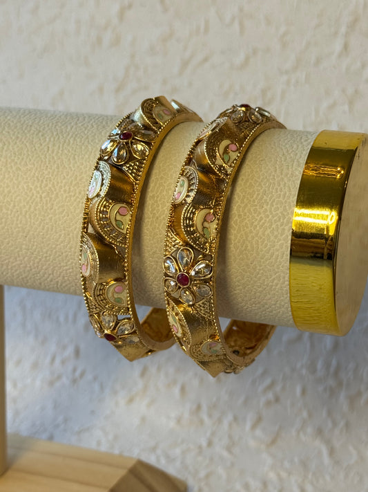 Elegant Bangle Set with Meenakari Accents | Size: 2.4