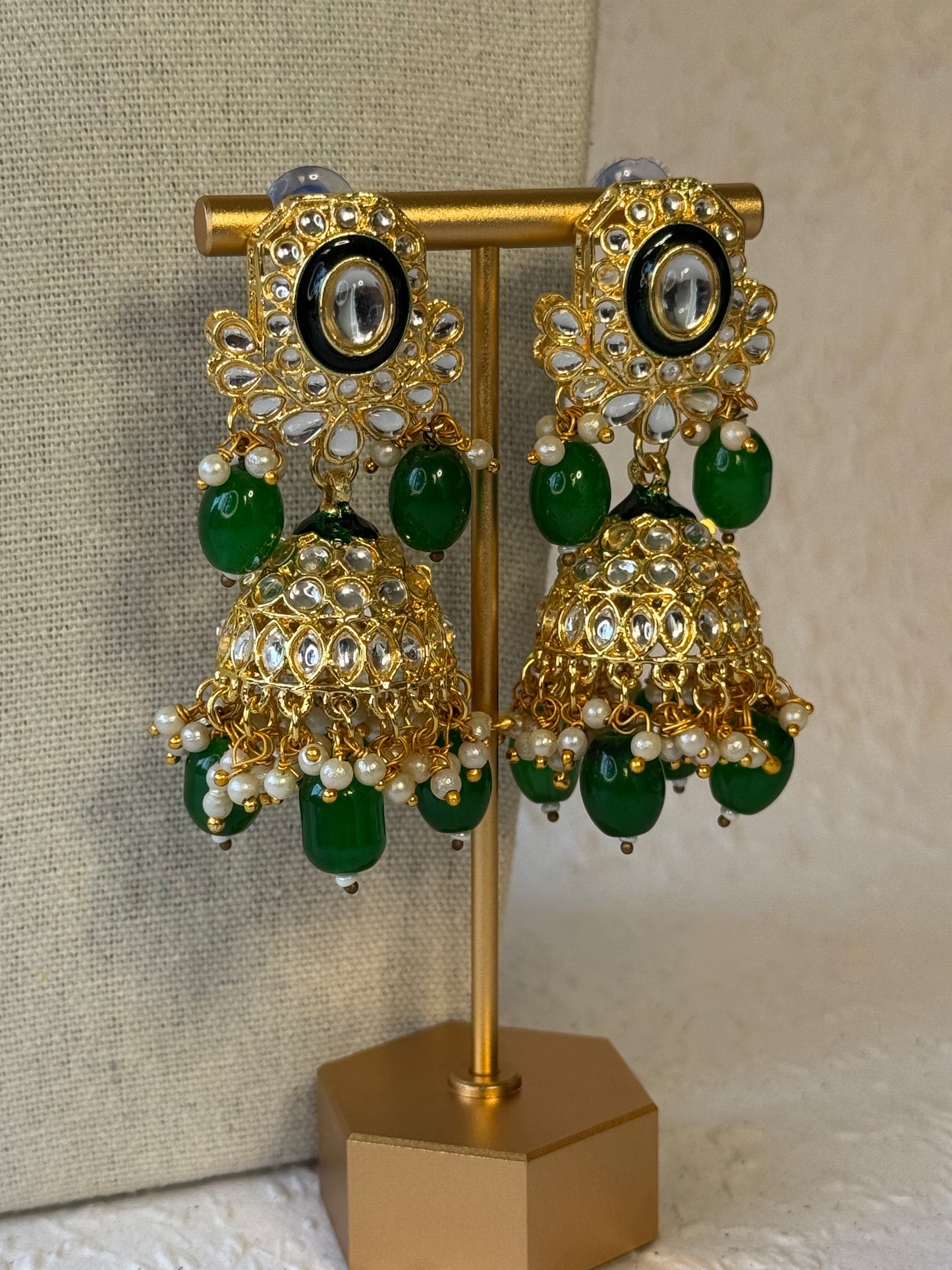 Gold & Green Necklace Set with Tikka