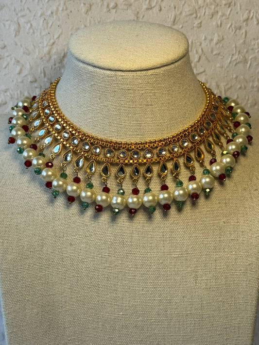 Regal Gold Necklace set with Ruby Green Accents