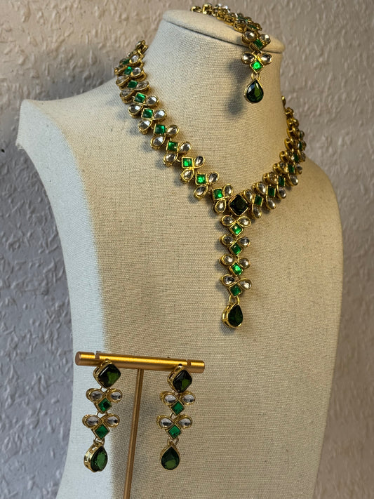 Emerald Green Necklace set with tikka