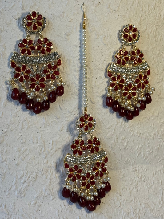 Floral Design Tikka & Earring Set