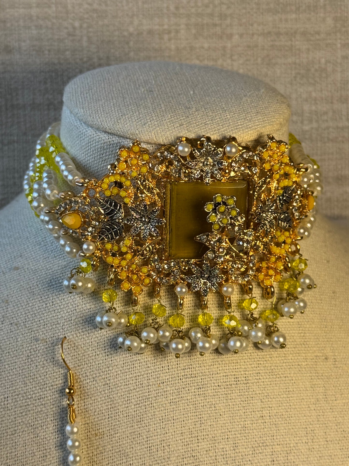 Pearl Choker set with floral details | Necklace, Earrings, Tikka