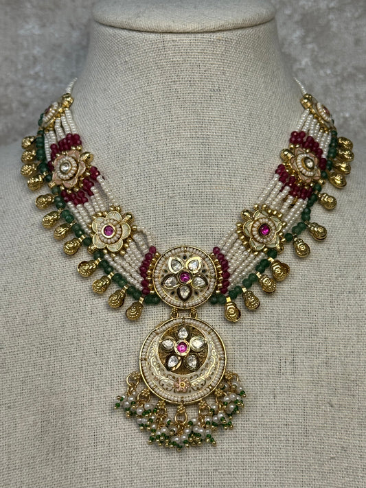 Polki Heritage Necklace Set with Meenakari details