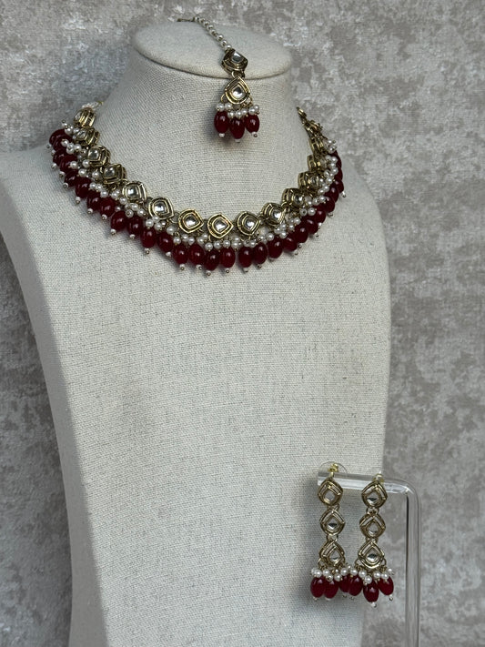 Necklace set with earrings and tikka - Mendhi Plated
