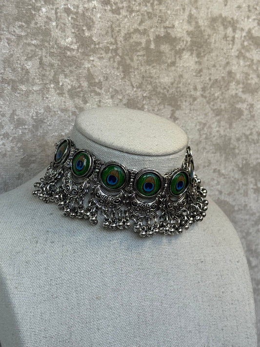 Peacock Oxidised Choker Set