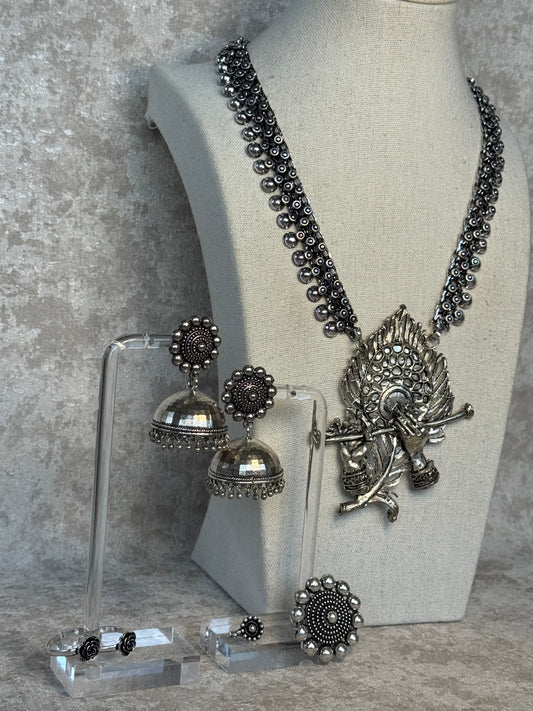 Full Oxidised Long Necklace Set