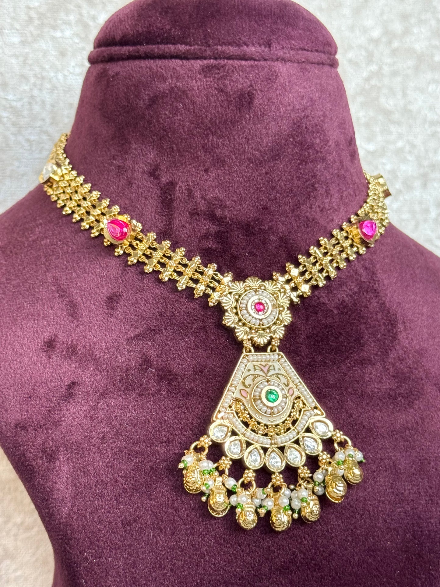Heritage Necklace Set with Gold Plating and Meenakari work
