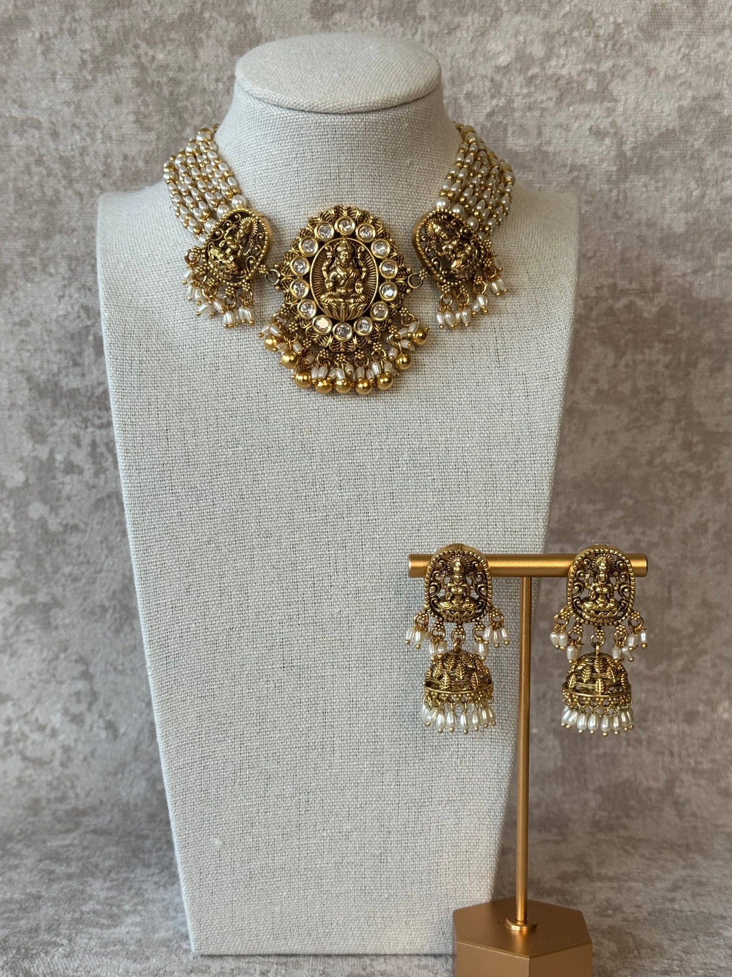 Temple Jewellery Rajwadi Choker Set | Necklace & Jhumka Earrings