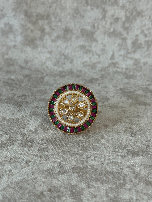 Elegant Kundan Statement Ring | Adjustable Indian Wedding & Occasion Finger Ring